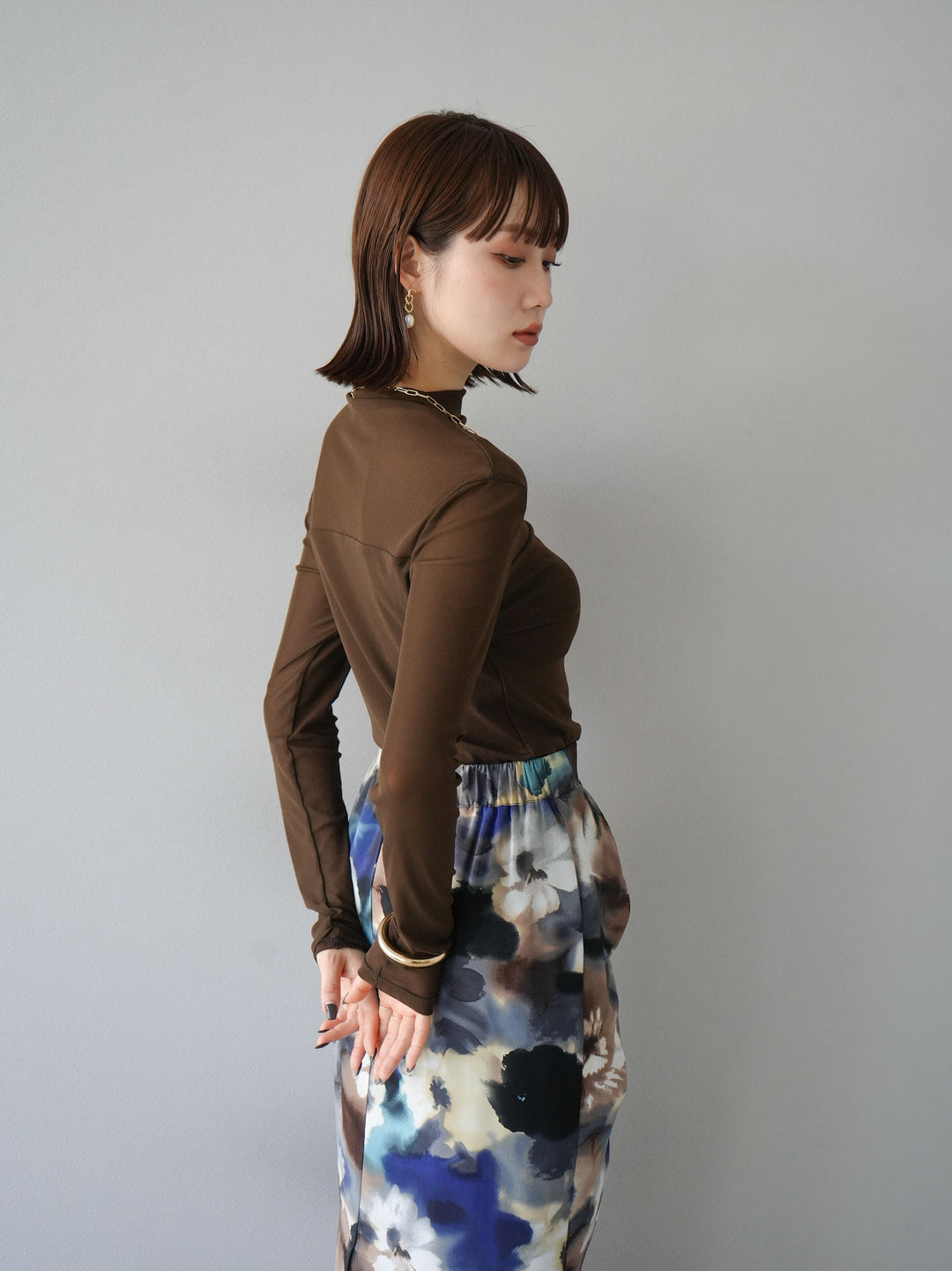 [SET]シアー切替ストレッチ長袖トップス+シアー切替ストレッチトップス(2set)