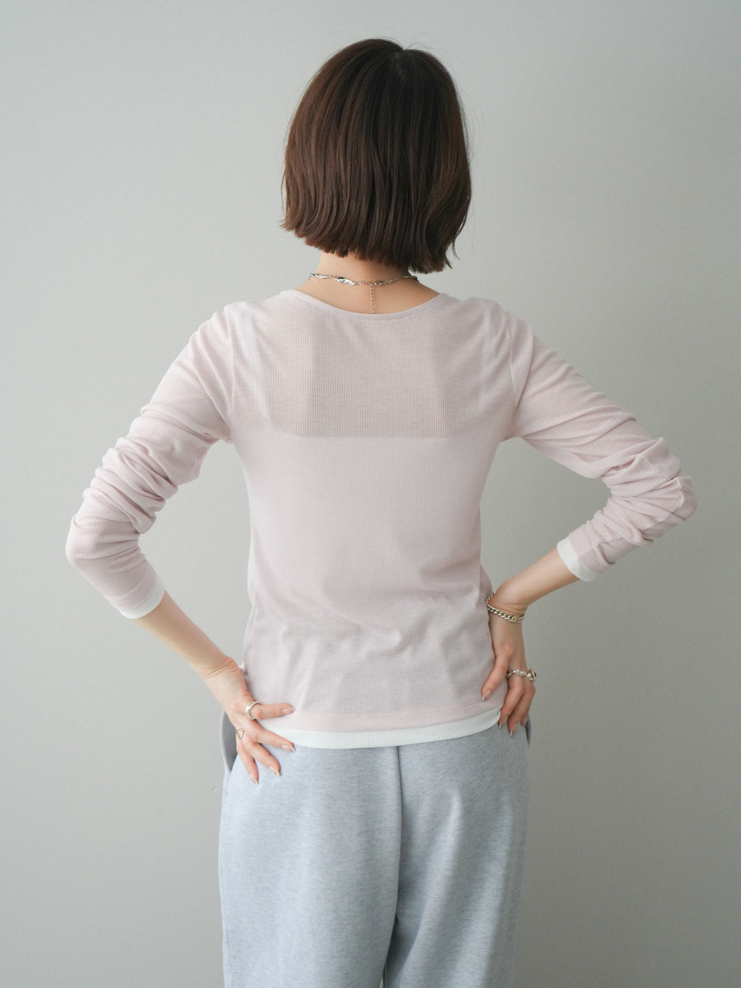 [予約]シアーリブバイカラーカーディガン/pink