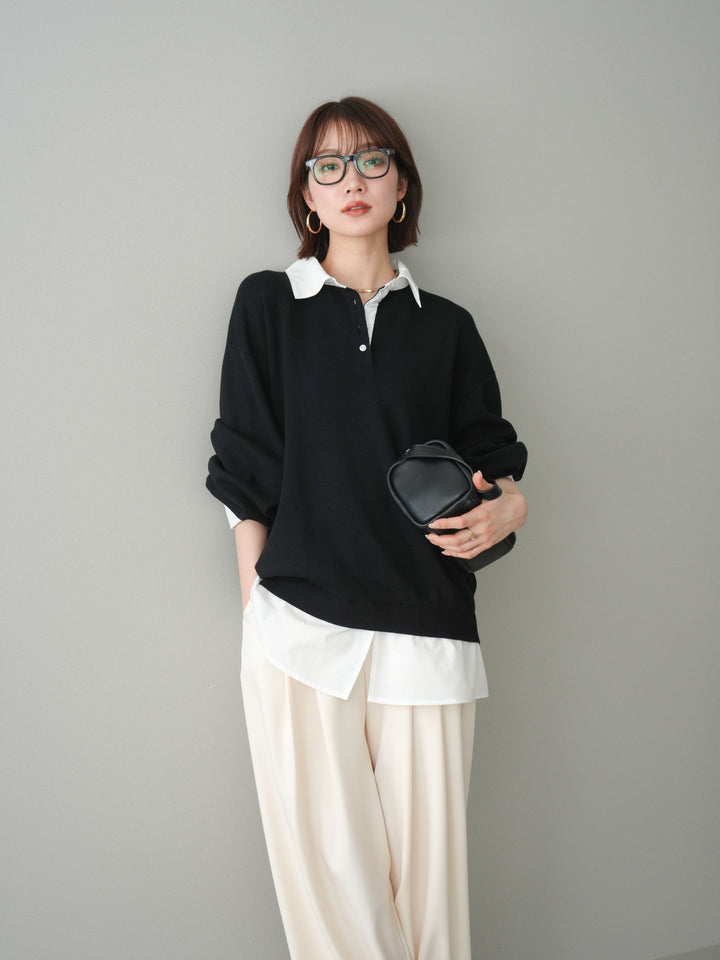 [予約]シャツドッキングオーバーニットプルオーバー/blackoff