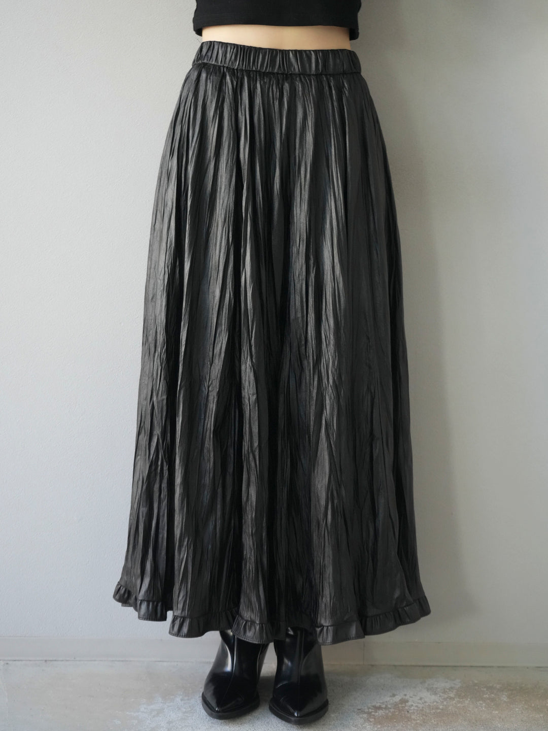 [予約]レザーワッシャーフリルスカート/black