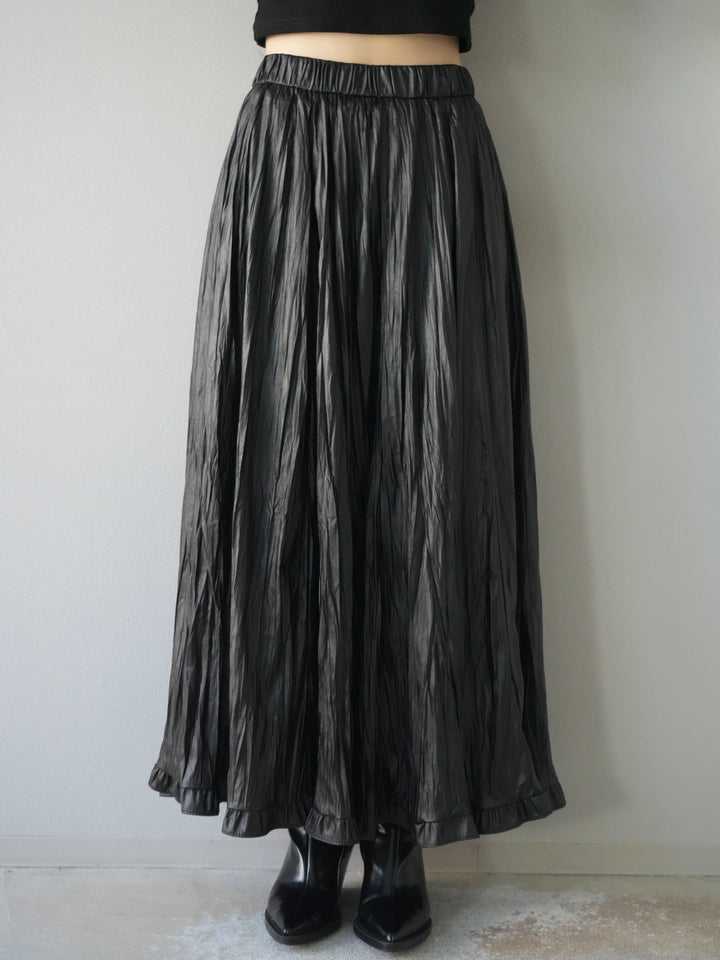 [予約]レザーワッシャーフリルスカート/black