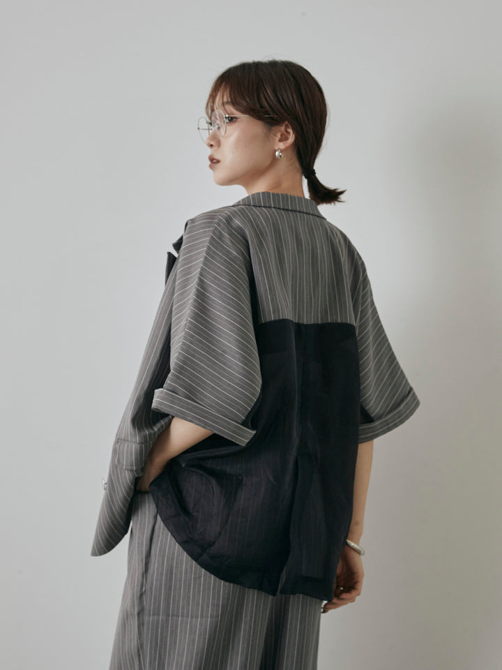 [予約]ヘリンボーンストライプサロペット/チャコール
