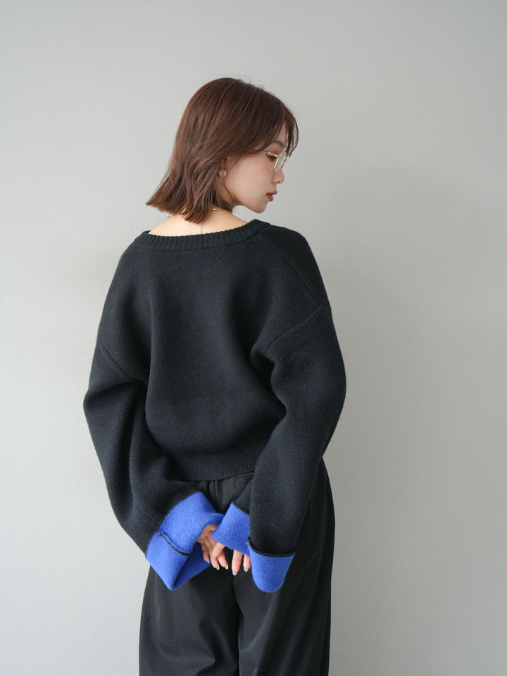 【SET】雙色針織開襟衫+褶襉設計寬褲（2套）