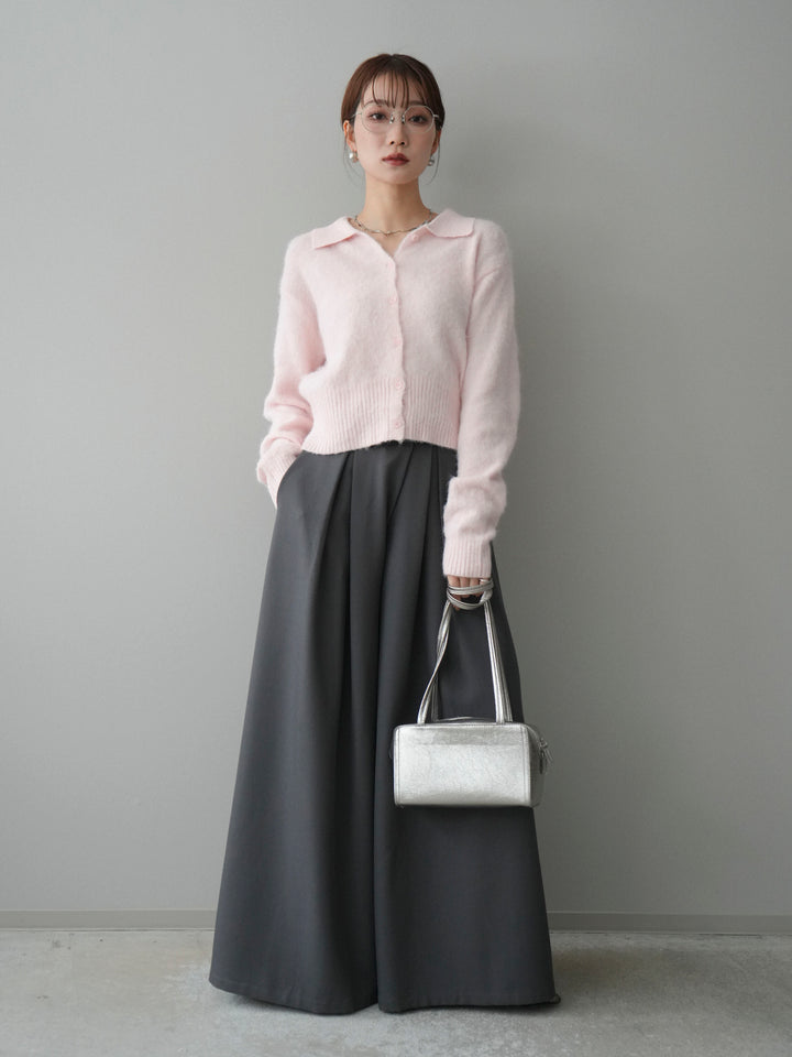 [SET]モヘア衿付きボタンプルオーバー+テープベルトタックバギーパンツ(2set)