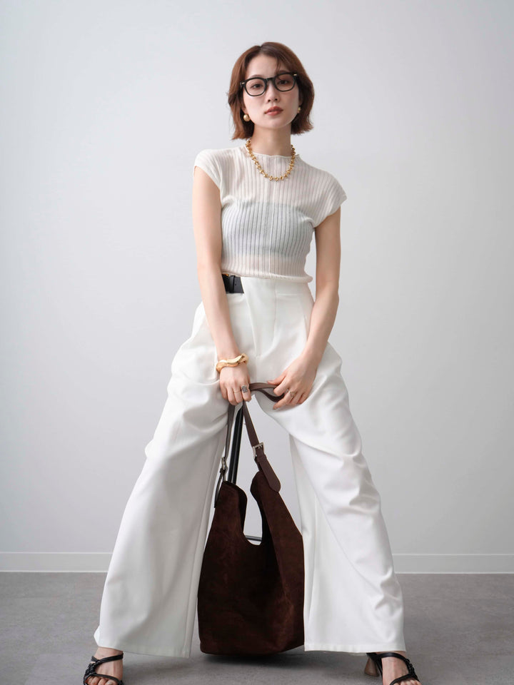 [予約]シアーリブフレンチニットトップス/white