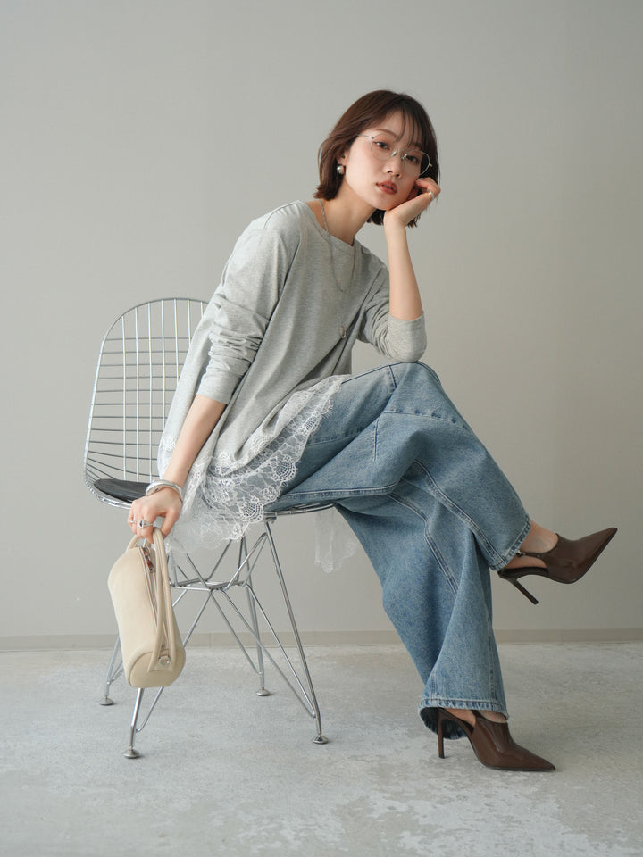 [SET]裾レースロングスリーブTシャツ+選べるアクセセット(2set)