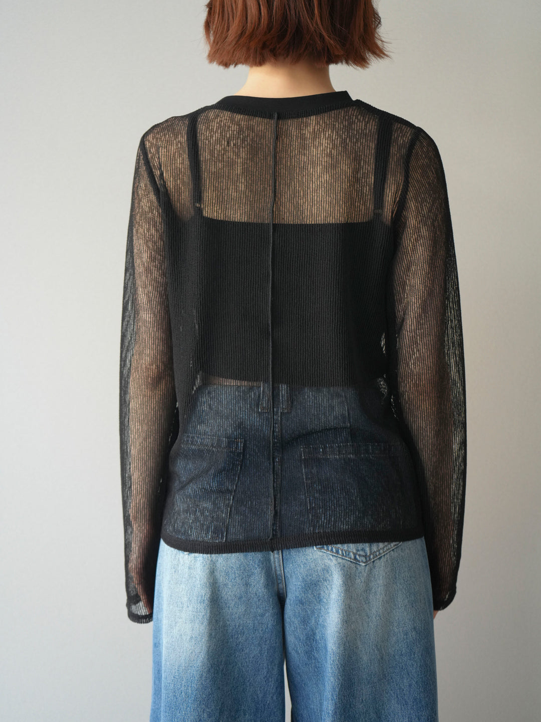 [予約]シアーストライプメッシュトップス/black