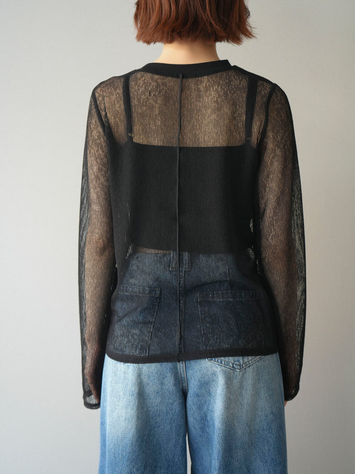 [予約]シアーストライプメッシュトップス/black