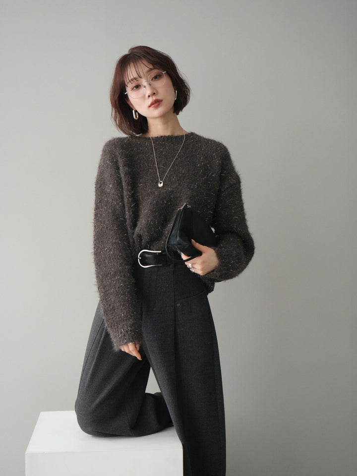 [予約]モールラメミックスヤーンニットプルオーバー/brown