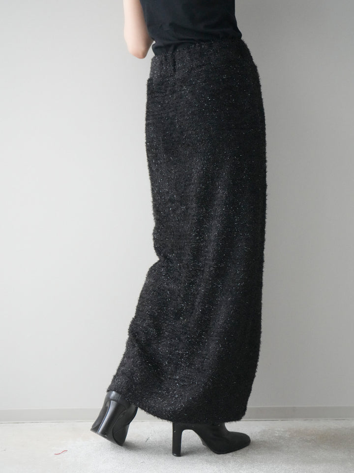 [予約]ラメシャギーフロントジップスカート/black