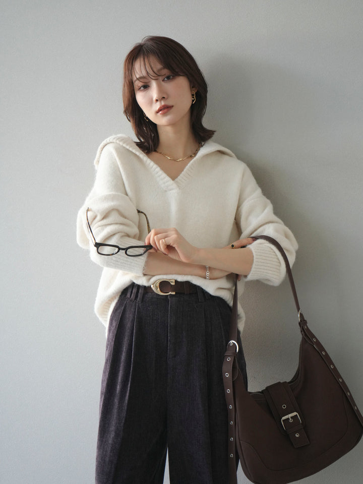 [予約]スキッパーニットプルオーバー/offwhite