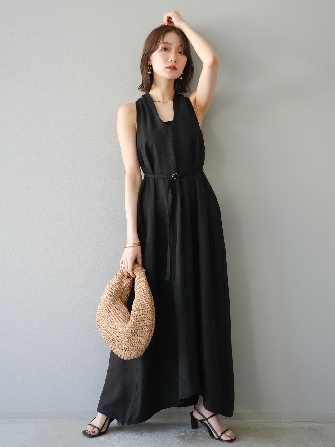 【預購】環形設計不均勻染色洋裝/黑色