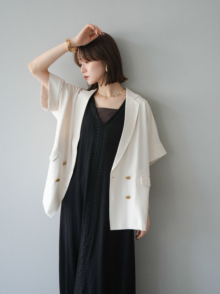 [予約]刺繍Vネックワンピース/ブラック