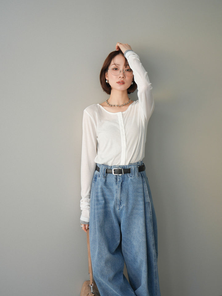 [予約]シアーリブバイカラーカーディガン/white