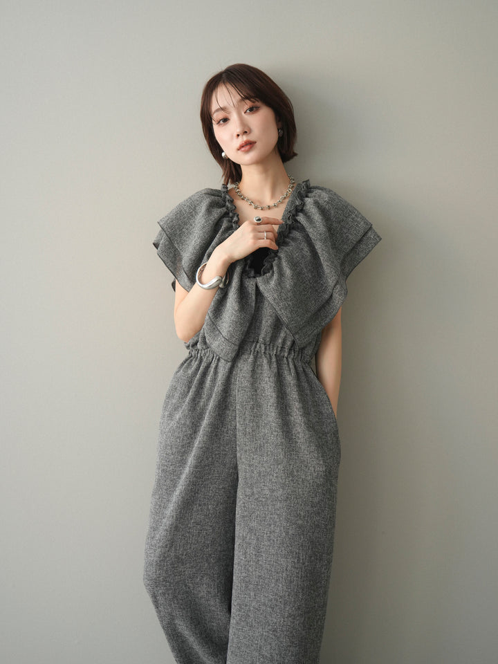 [SET]3WAYミックスツイードギャザーオールインワン+選べるアクセセット(2set)