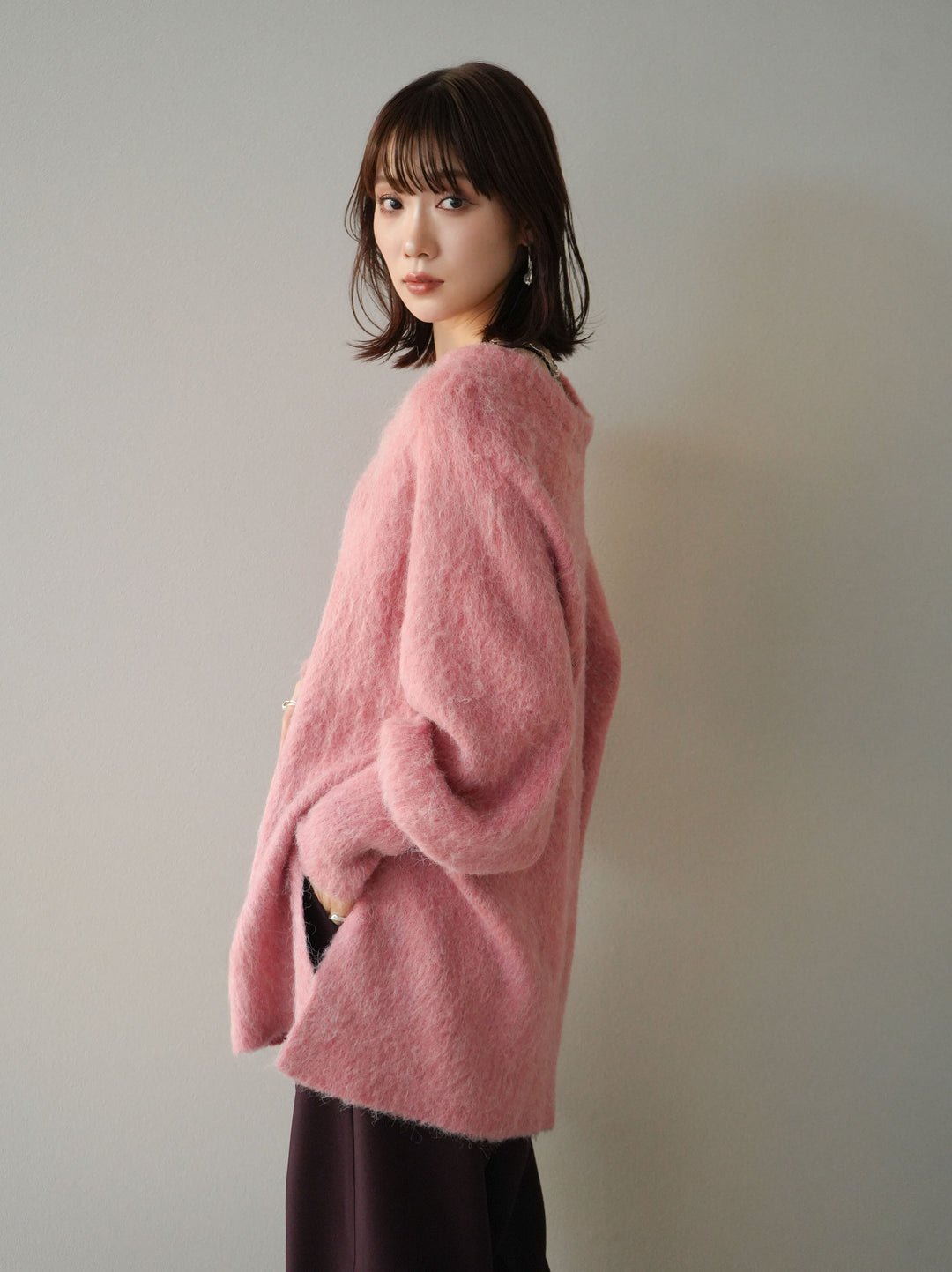 [予約]Vネックオーバーモヘアニットプルオーバー/ピンク