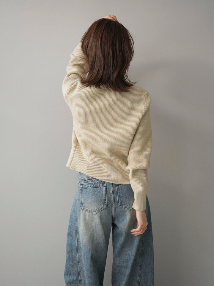 [予約]シルバーボタン畦編みニットカーディガン/ivory