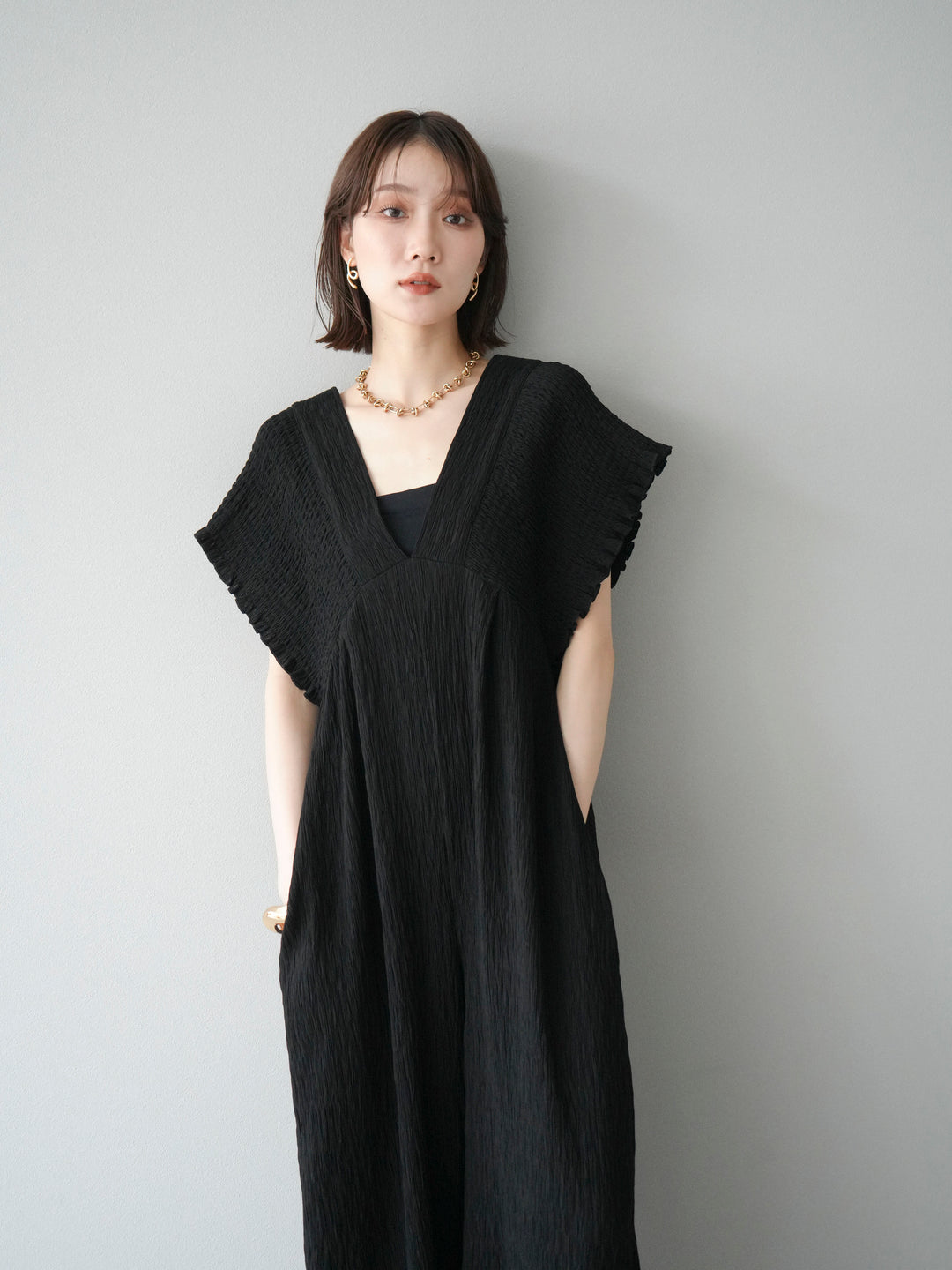 [SET]楊柳シャーリングサロペット+楊柳シャーリングサロペット(2set)