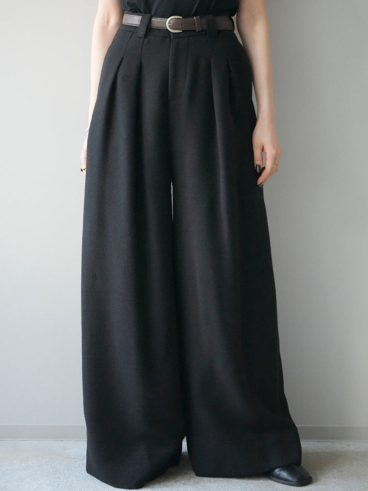 [予約]ウールタッチベルト付ワイドパンツ/black