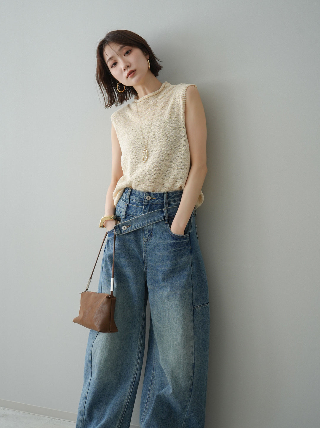 [予約]ノースリーブリネンタッチシアーニットプルオーバー/beige