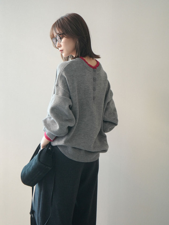 [予約]ヘンリーネック配色レイヤードニットプルオーバー/middlegray
