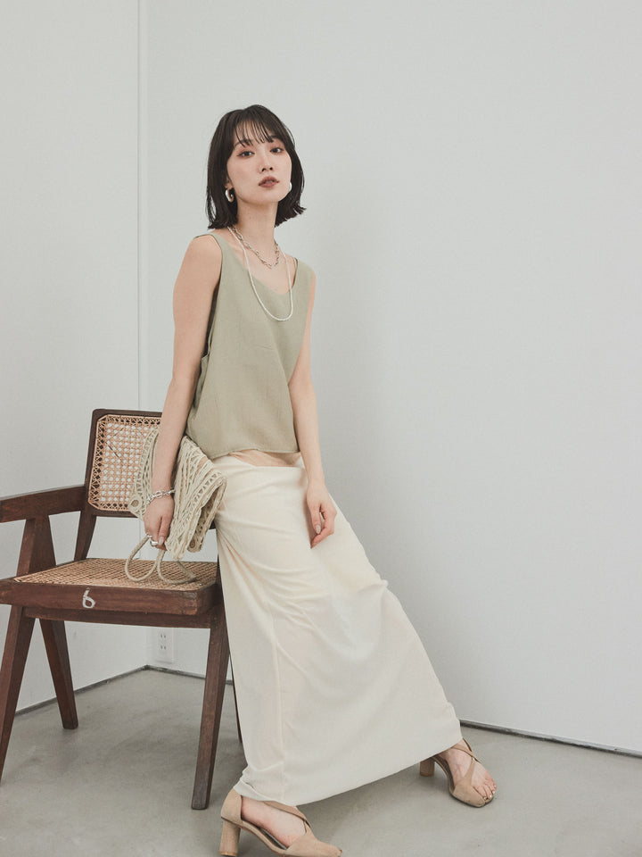 [預購] Washer Satin 薄紗多層背心/卡其米色