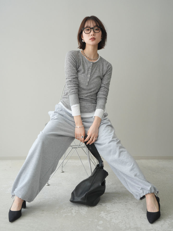 [予約]シアーリブヘンリーネックロンT/gray