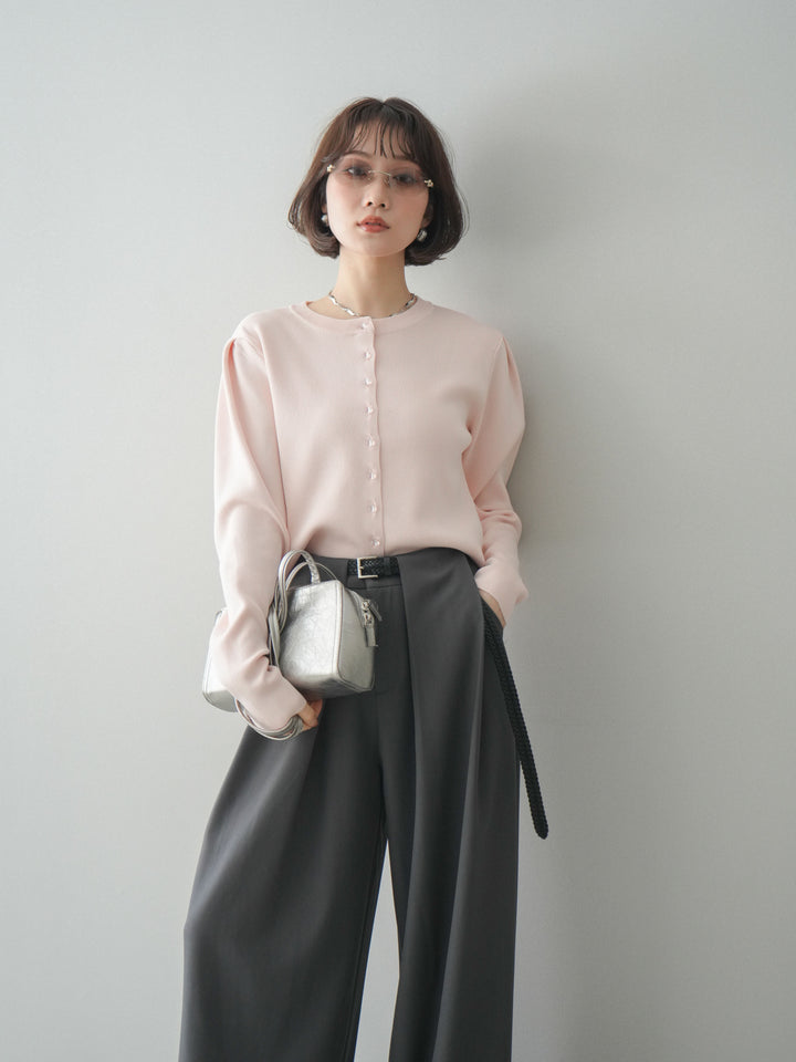 [予約]クリアボタンタックニットカーディガン/pink