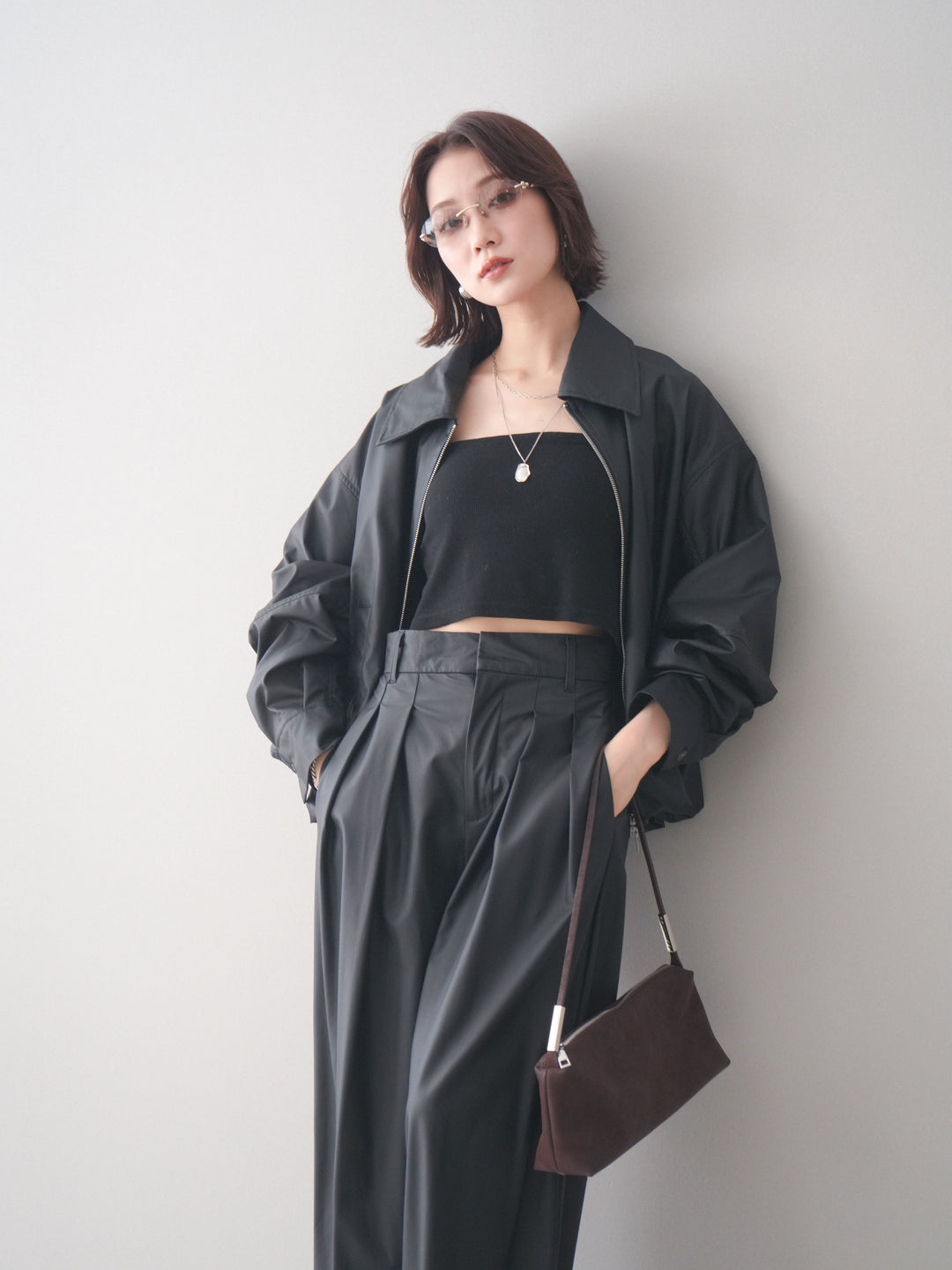 [予約]ウォッシャブルフェイクレザーバルーンジャケット/black
