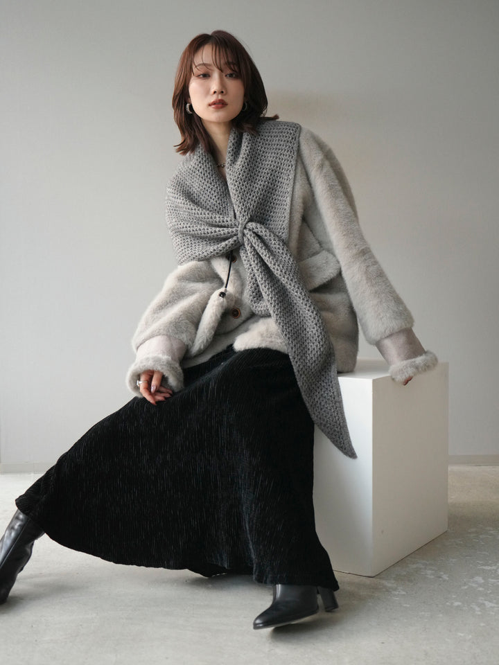 [予約]バッグ付エコファーノーカラーコート/gray