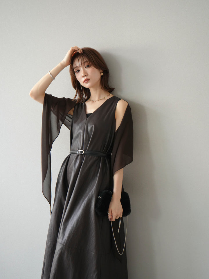 [予約]レザーAラインワンピース/ブラウン