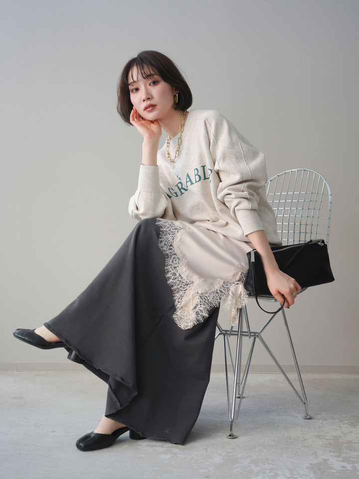 [予約]半ラバープリントロゴスウェットライクニットプルオーバー/oatmeal