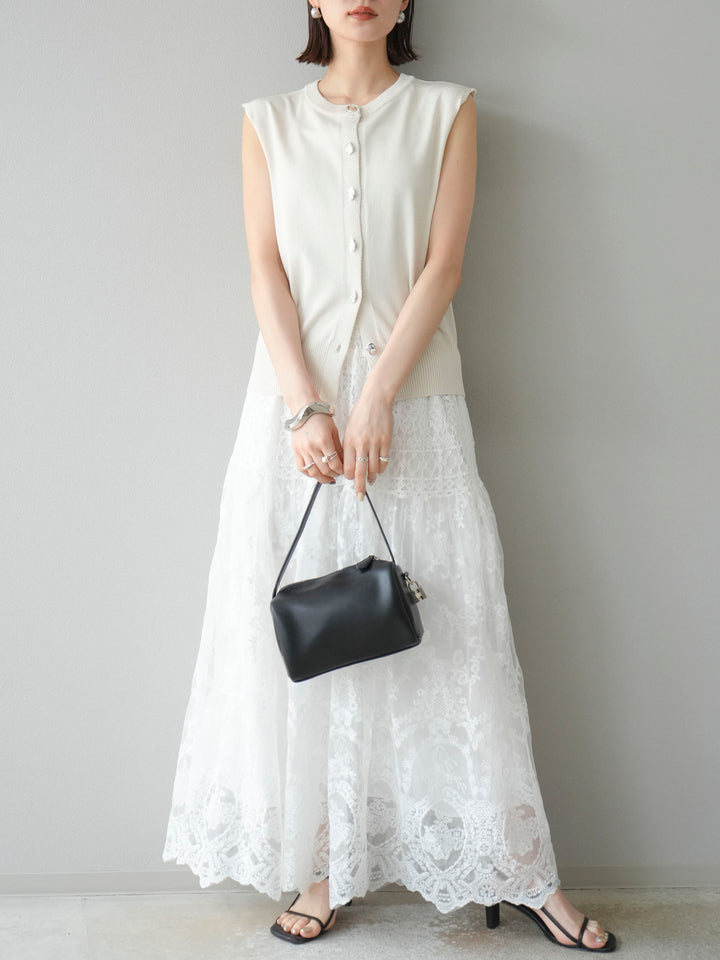 [予約]レースフレアスカート/ホワイト