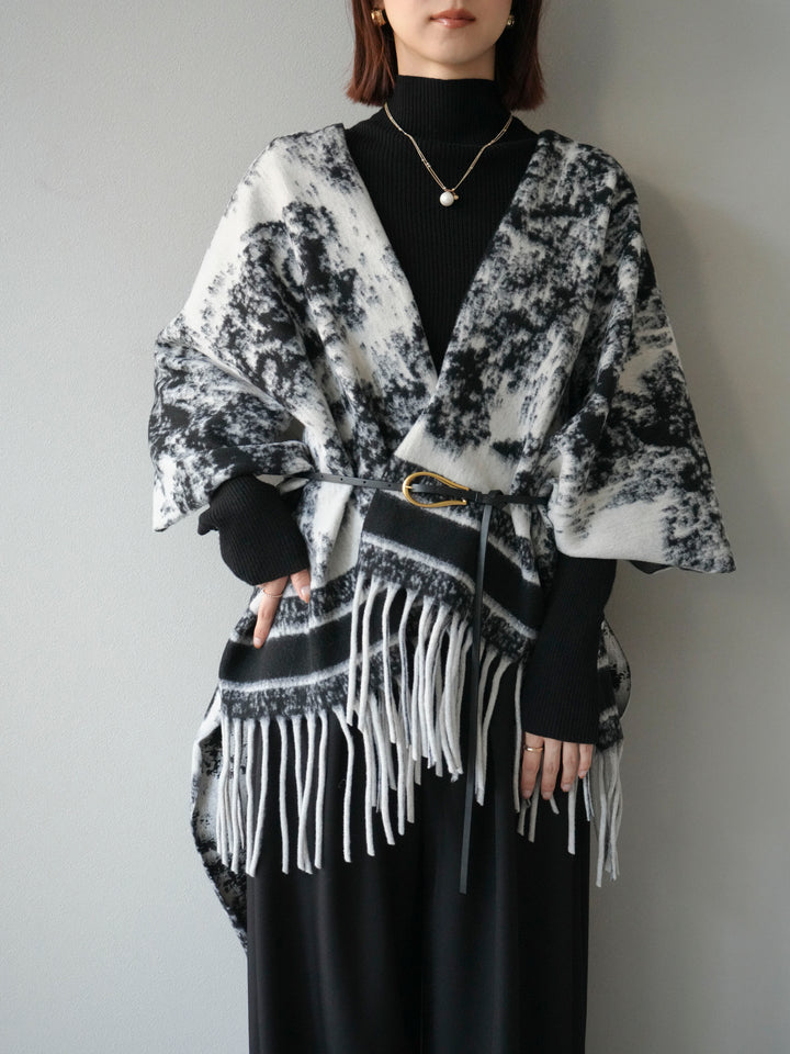 [予約]アブストラクト柄ストールポンチョ/グレー