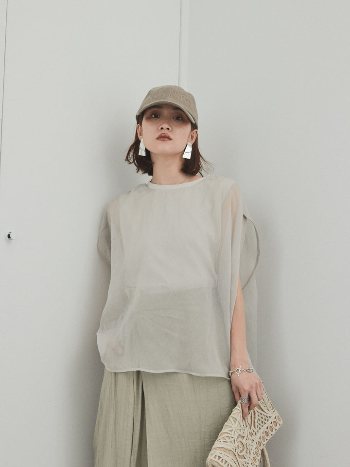 [SET]コンパクトスムースシアーレイヤードトップス+ワッシャーサテンレイヤードスカートパンツ(2set)