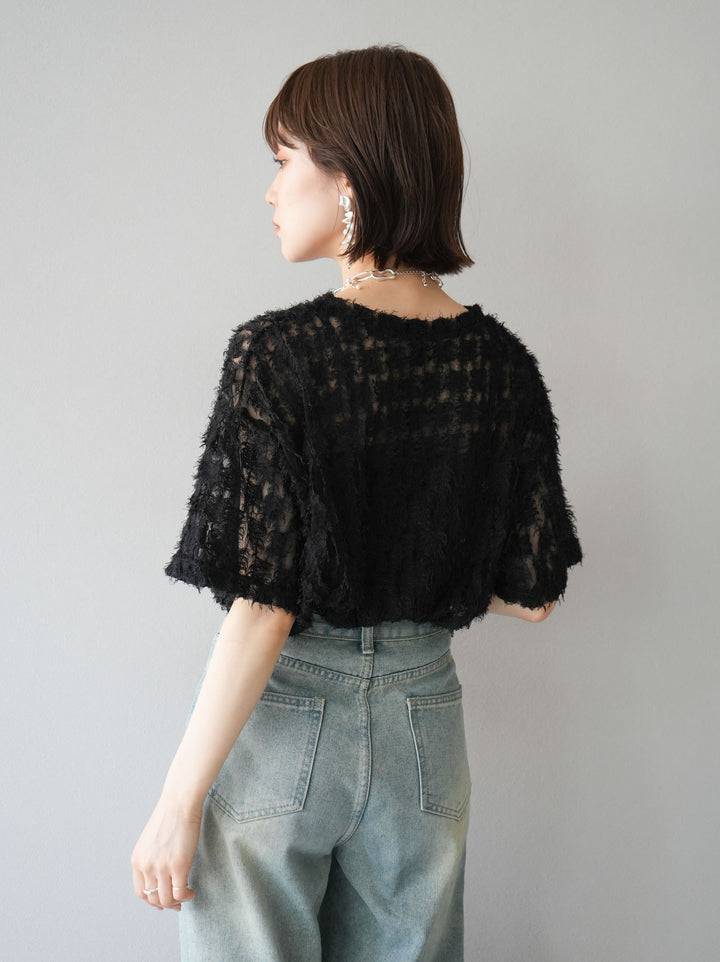 [Pre-order] Fringe Tulle 5/4 Sleeve Over Top/Black