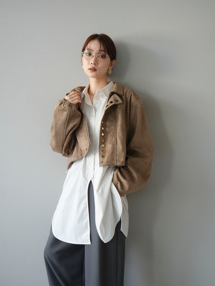 [予約]パンチングデザインスエードショートジャケット/ベージュ