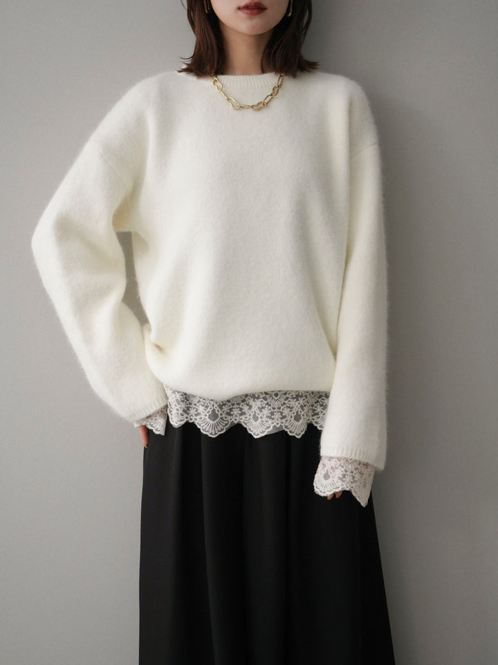 [SET]アンゴラタッチクルーネックニットプルオーバー+テープベルトタックバギーパンツ(2set)