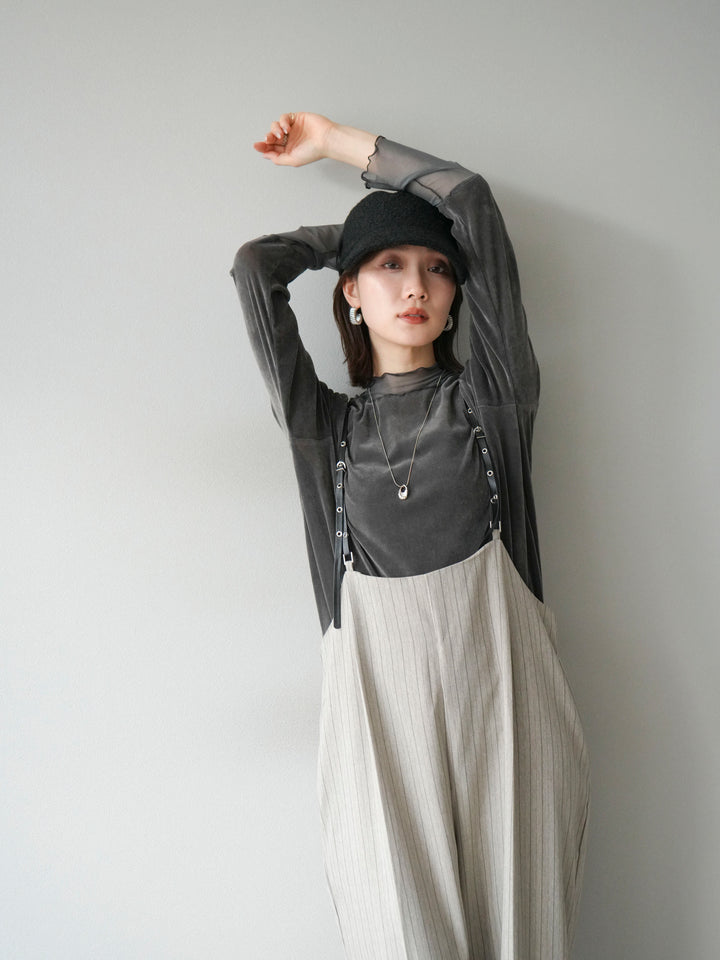 【着回しセット】[SET]ヘリンボーンストライプジレ+シアー切替ベロアトップス+ヘリンボーンストライプサロペット(3set)