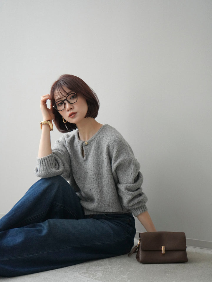 [SET]ツイストネックラメネップヤーンニットプルオーバー+選べるアクセセット(2set)