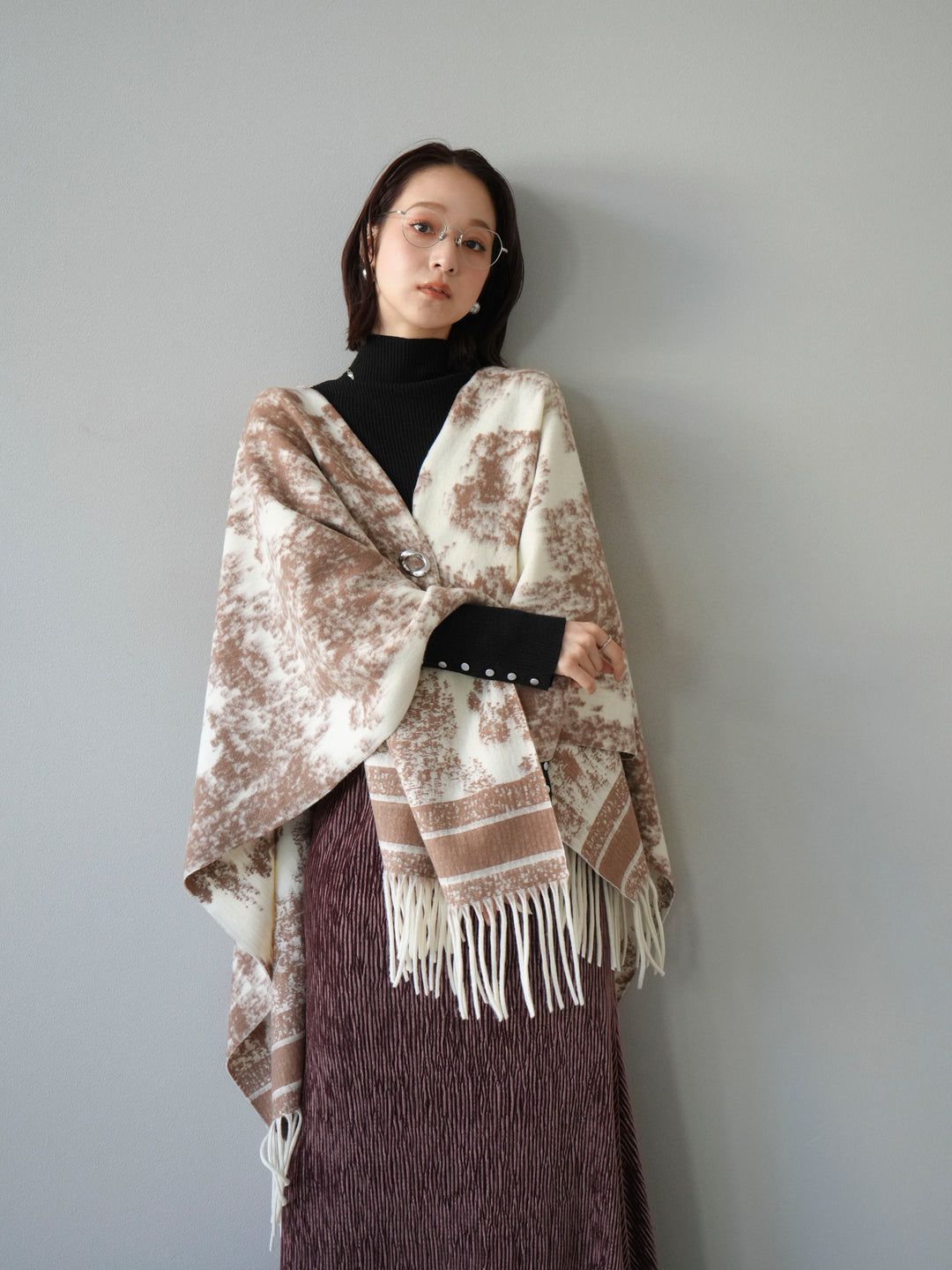 [SET]アブストラクト柄ストールポンチョ+選べるアクセセット(2set)