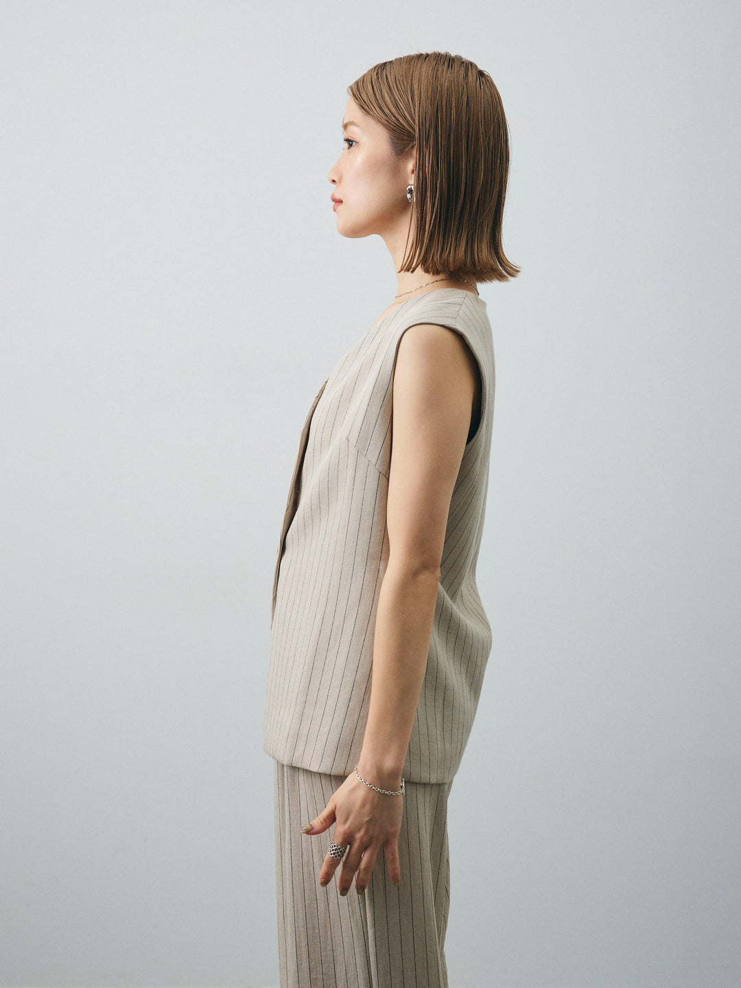 [SET] 條紋背心＆寬褲SET UP（2件套）