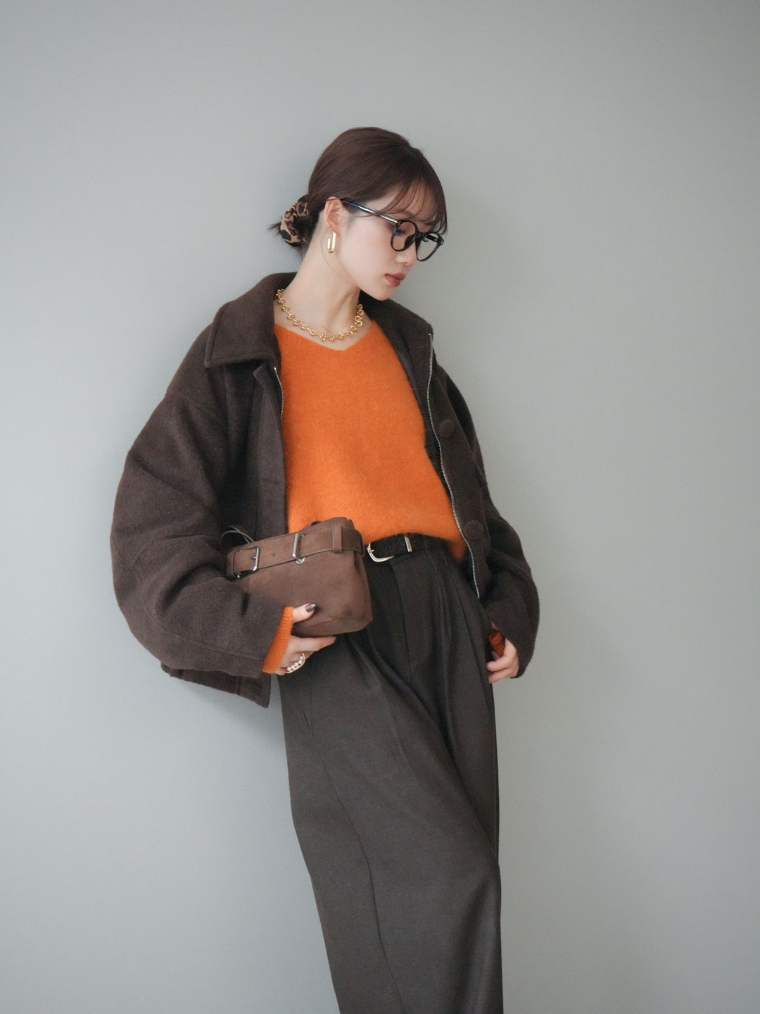 [SET]ウールライクフライトジャケット+アニマル柄ベルト付きウールタッチワイドパンツ(2set)