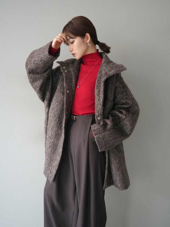 [予約]スタンドカラーシャギーコート/brown