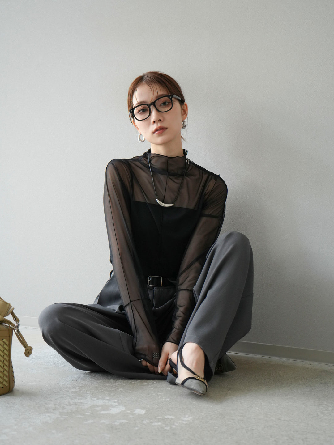 [予約]シアーパイピングカットソー/ブラック×ブラック