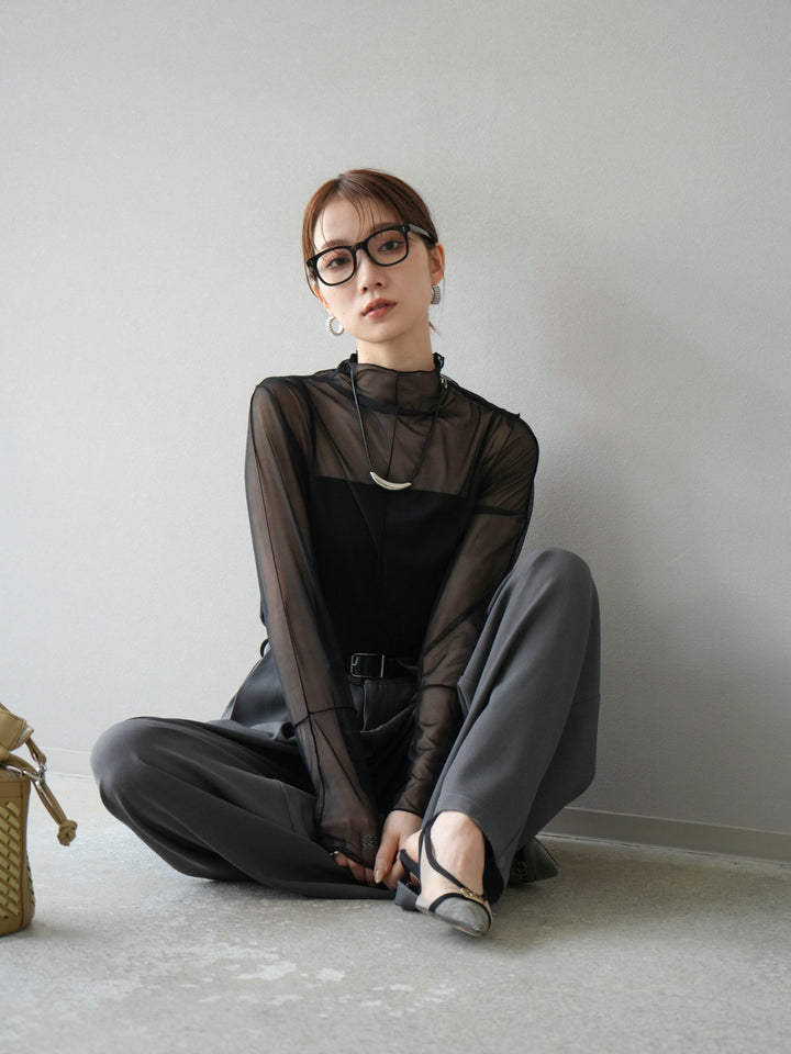 [予約]シアーパイピングカットソー/ブラック×ブラック