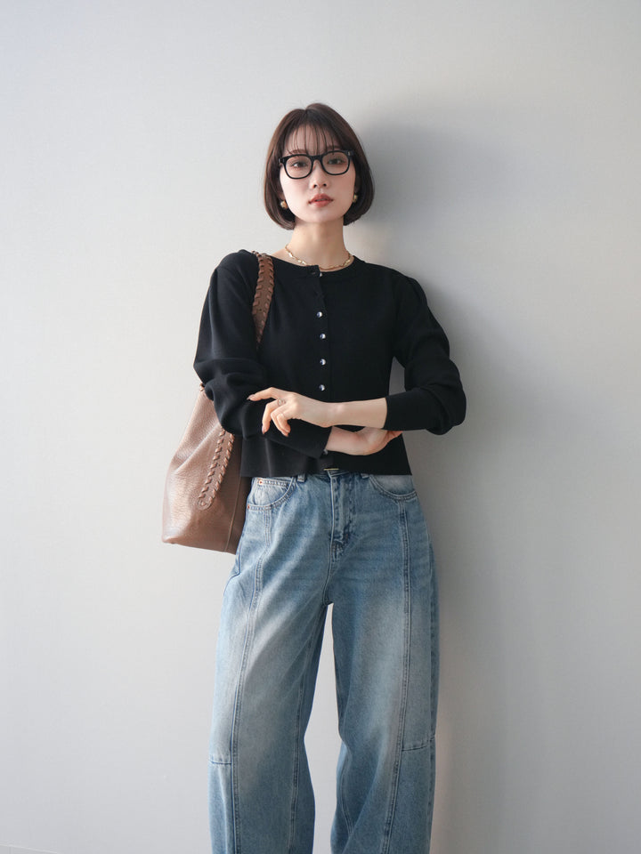 [予約]クリアボタンタックニットカーディガン/black