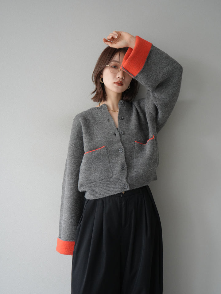 [予約]バイカラーオーバーニットカーディガン/チャコール