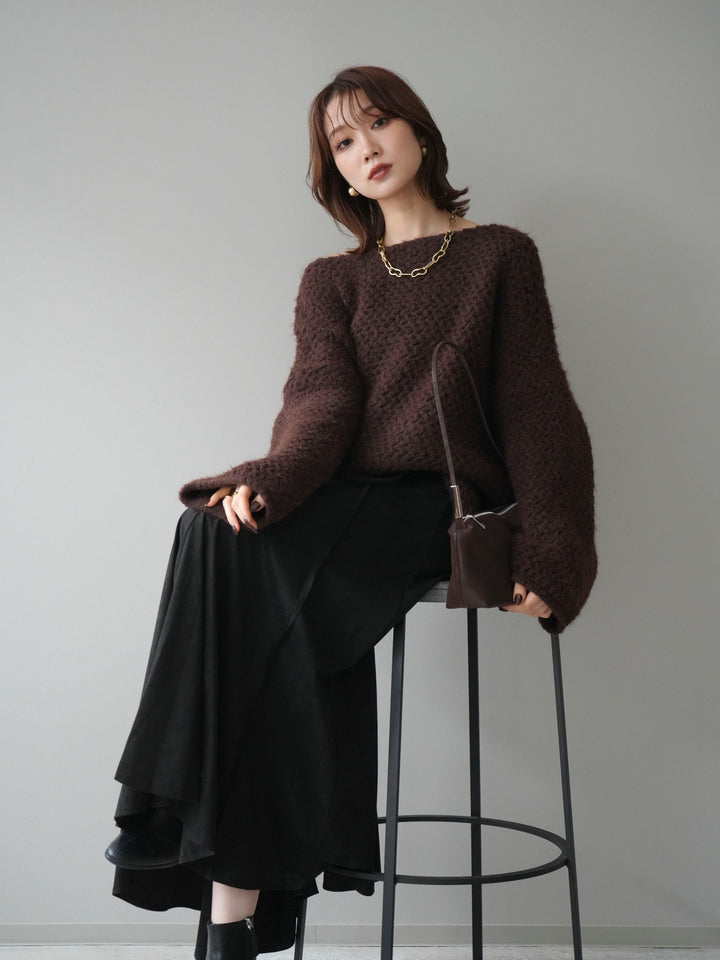 [予約]ワッフル編みオーバーニットプルオーバー/brown