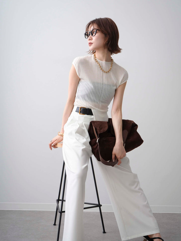 [予約]シアーリブフレンチニットトップス/white